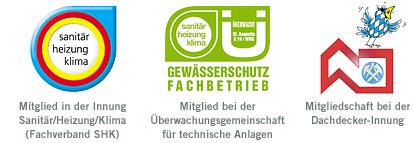 SHK Gewässerschutz Fachbetrieb Dachdecker-Innung Logos
